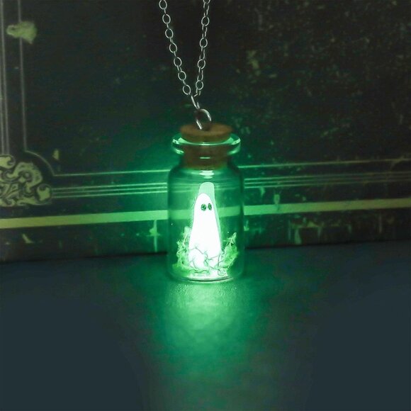 Adopt A Ghost Necklace Glow in The Dark Halloween Ghost Earrings Spooky Charm Pe - Picture 8 of 8